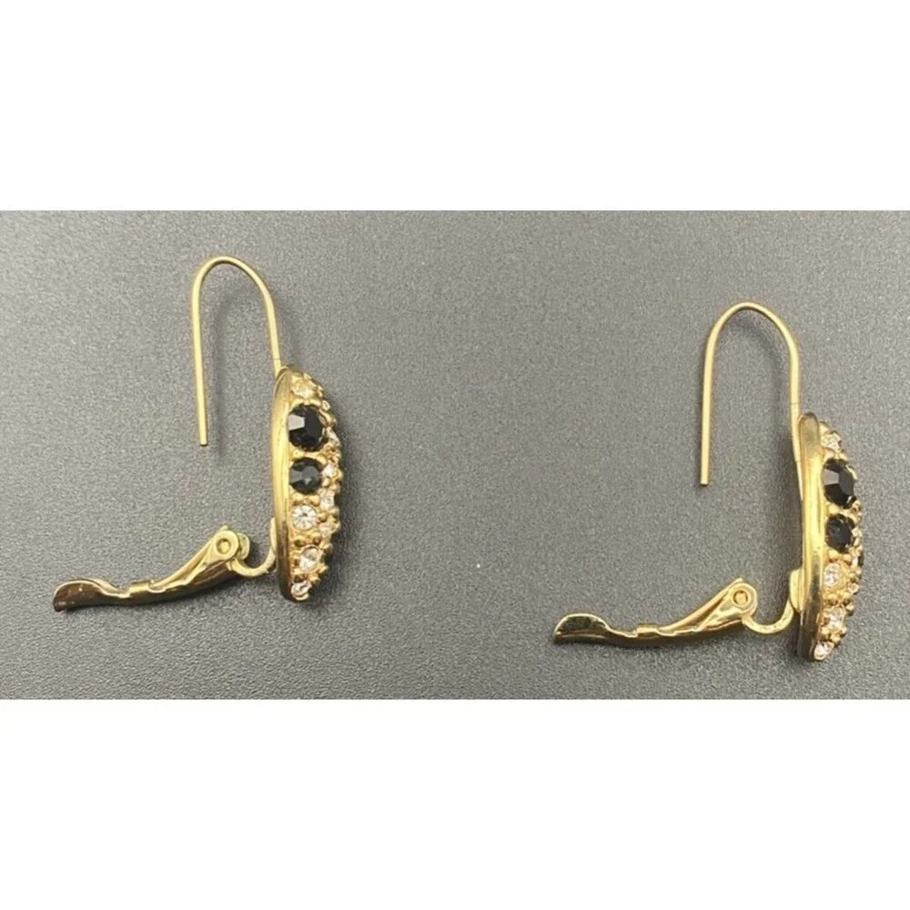 Vintage Swarovski for Avon Earrings Black Crystal Pave Gold Plated Drop Pierced - Picture 7 of 10
